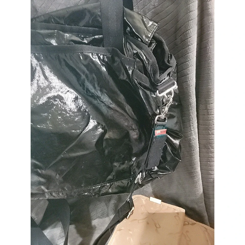 Storksak Black Faux‎ Leather Diaper Bag Tote Changing Mat Bottle Holder